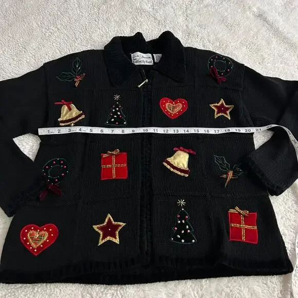 Vtg Croft Barrow Hand Knitted Sz M Christmas Holiday Embroidered Sweater Cotton - Picture 2 of 5